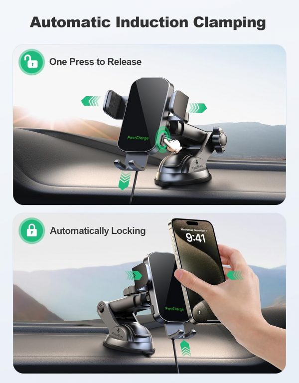 Glangeh Car Phone Holder Wireless Charger, Auto Clamping Wir... - Image 3