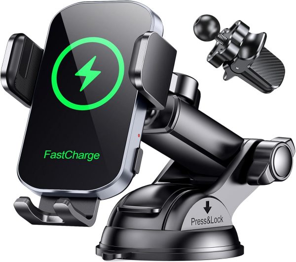 Glangeh Car Phone Holder Wireless Charger, Auto Clamping Wir... - Image 2