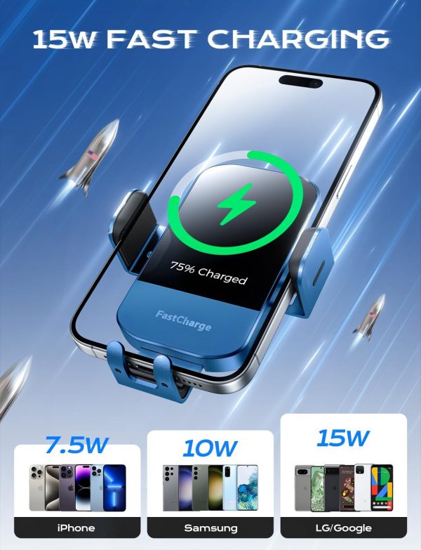 CHGeek Wireless Car Charger, 15W Fast Charging Auto Clamping... - Image 4