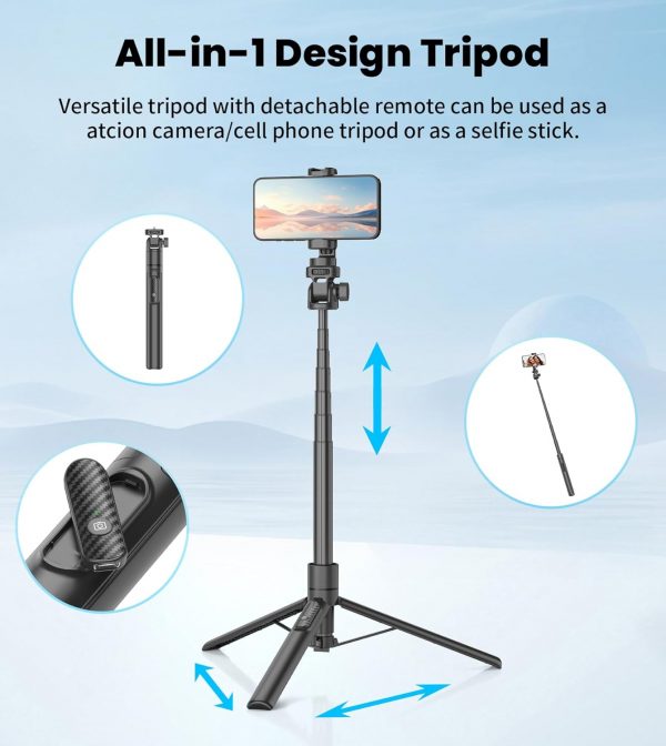 Gahenwo 61" Selfie Stick, Phone Tripod/Monopod with Wireless... - Image 8