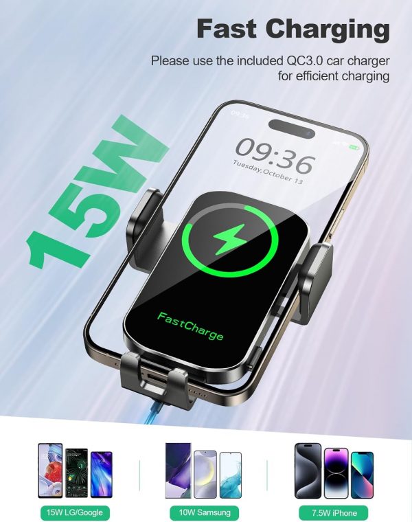 Glangeh Car Phone Holder Wireless Charger, Auto Clamping Wir... - Image 4