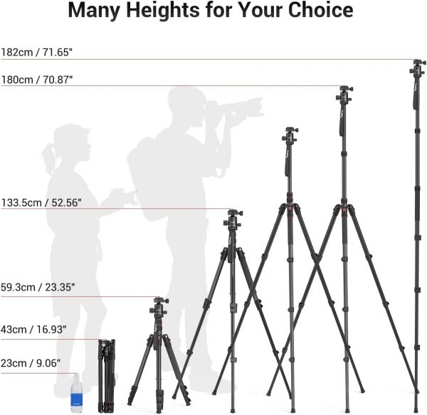 SMALLRIG 72" Aluminum Camera Tripod, Lightweight Tripod & Mo... - Image 4