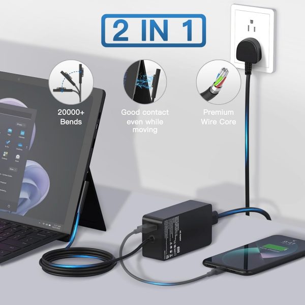 65W Surface Pro Charger,Microsoft Surface Laptop Compatible ... - Image 3