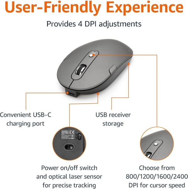 Amazon Basics Rechargeable Wireless Mouse - Ultra Slim, Quie... - Image 5