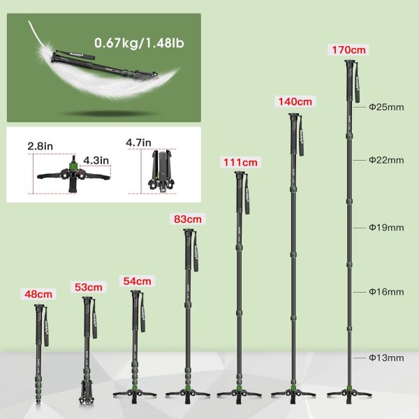 Manbily Camera Monopod with Feet 5 Sections 67-in 170cm Exte... - Image 7