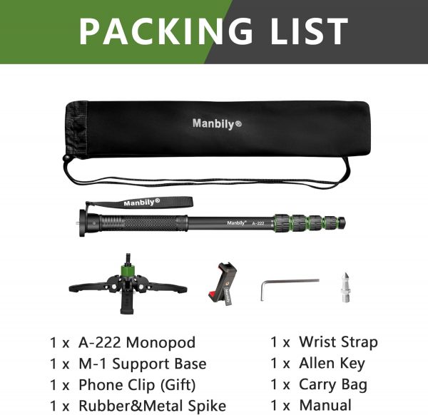 Manbily Camera Monopod with Feet 5 Sections 67-in 170cm Exte... - Image 8