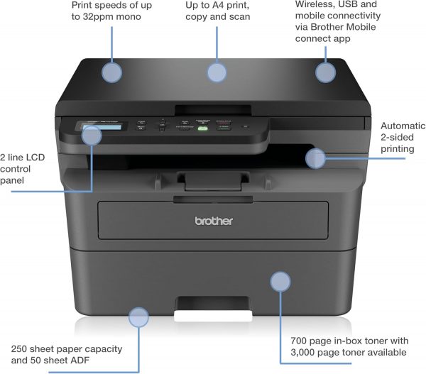 Brother DCP-L2620DW 3-in-1 Mono Laser Printer |Print, copy &... - Image 3