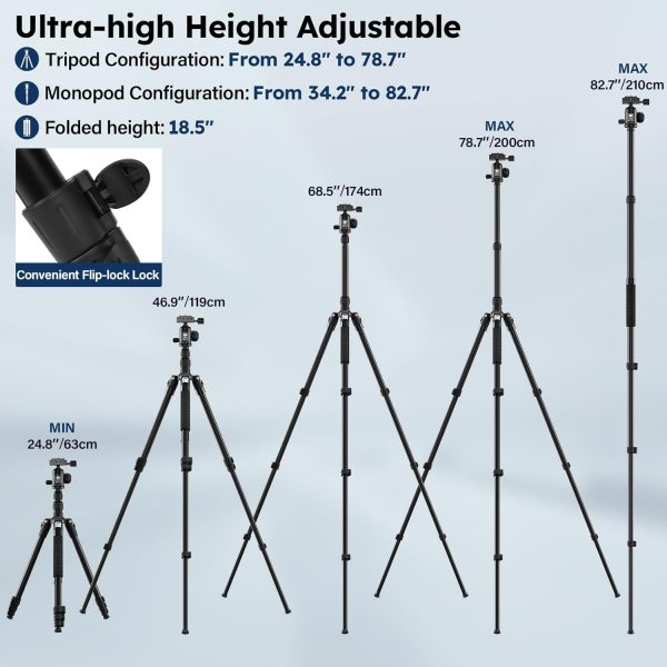 SIRUI Camera Tripod, 78.7" Tall Aluminum Tripod & Monopod St... - Image 3
