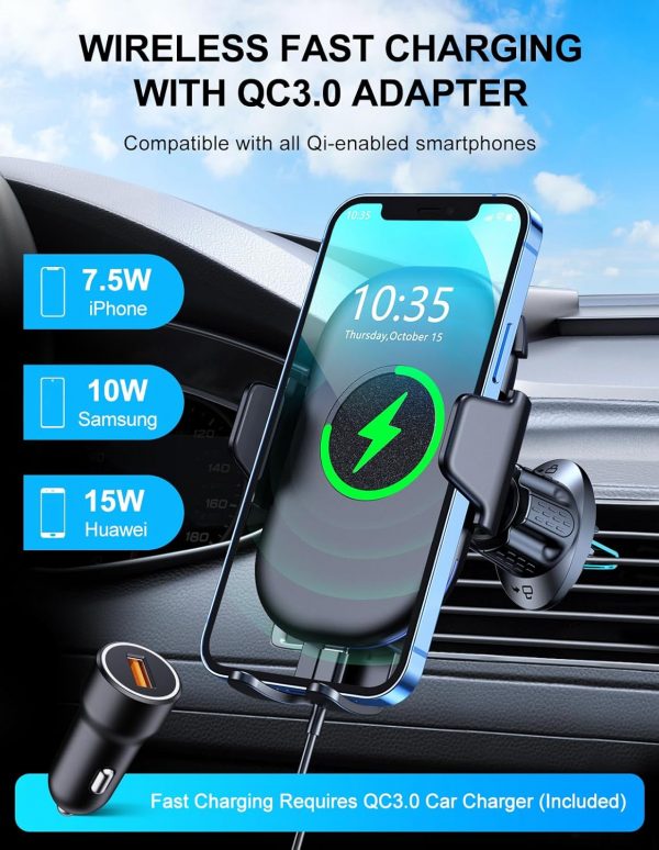 Mohard Wireless Car Charger Mount with QC 3.0 Charger Adapte... - Image 3