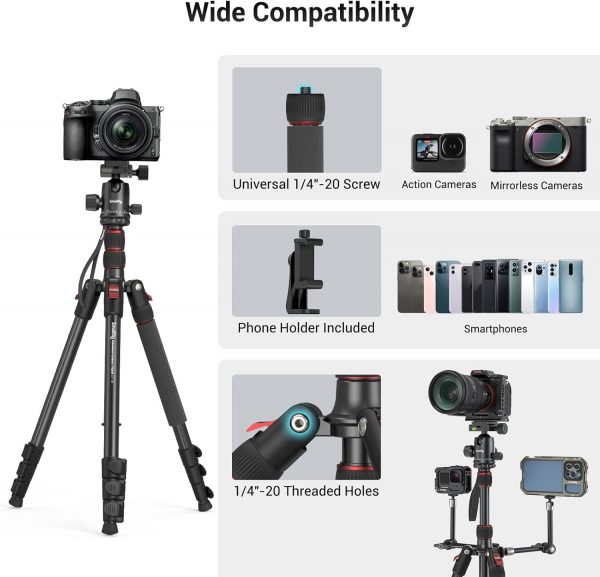 SMALLRIG 72" Aluminum Camera Tripod, Lightweight Tripod & Mo... - Image 8