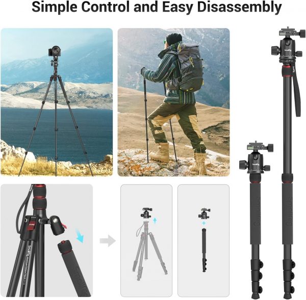 SMALLRIG 72" Aluminum Camera Tripod, Lightweight Tripod & Mo... - Image 6