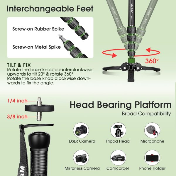 Manbily Camera Monopod with Feet 5 Sections 67-in 170cm Exte... - Image 6