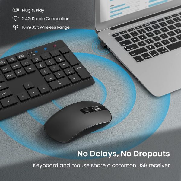 Wireless Keyboard and Mouse Set, Full Size Wireless Keyboard... - Image 3