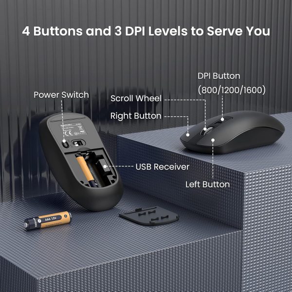 Wireless Keyboard and Mouse Set, Full Size Wireless Keyboard... - Image 6