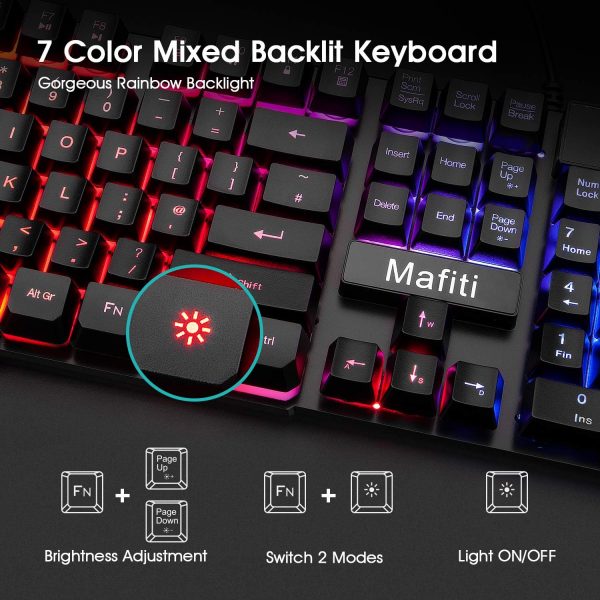 Gaming Keyboard and Mouse Set,Mafiti RK101 7 Rainbow Backlit... - Image 5