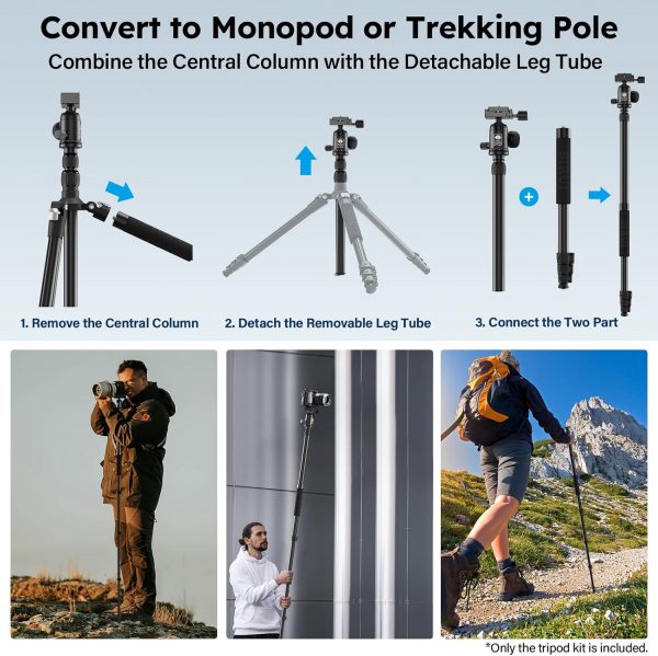 SIRUI Camera Tripod, 78.7" Tall Aluminum Tripod & Monopod St... - Image 5