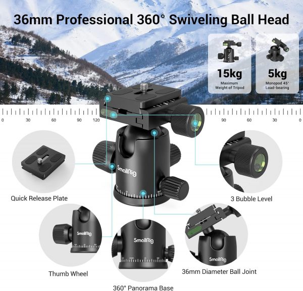 SMALLRIG 72" Aluminum Camera Tripod, Lightweight Tripod & Mo... - Image 3