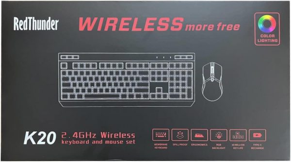 RedThunder K20 Wireless Keyboard and Mouse Combo, UK Layout ... - Image 11