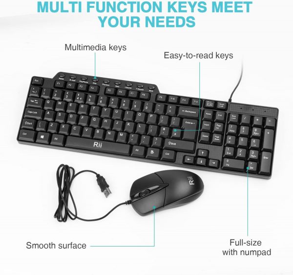 Wired Keyboard and Mouse,Rii RK203 Full Size Slim Keyboard, ... - Image 5