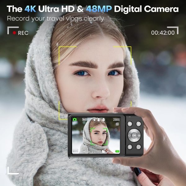 Digital Camera, 4K Autofocus Compact Camera with 32G SD Card... - Image 3