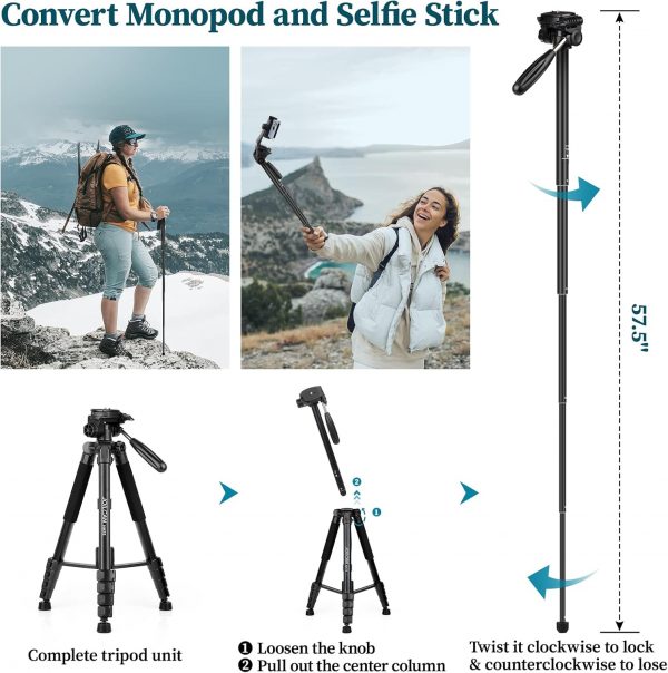 JOILCAN 73" Camera Tripod, Aluminum DSLR Monopod tripod with... - Image 6