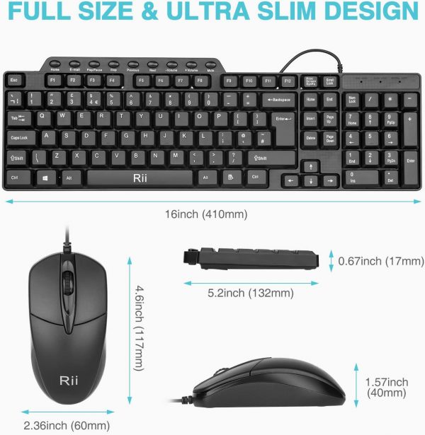 Wired Keyboard and Mouse,Rii RK203 Full Size Slim Keyboard, ... - Image 7