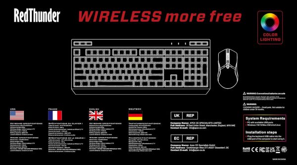 RedThunder K20 Wireless Keyboard and Mouse Combo, UK Layout ... - Image 9