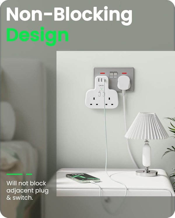 LENCENT Double Plug Adaptor with 1 USB C and 2 USB Ports, Su... - Image 6