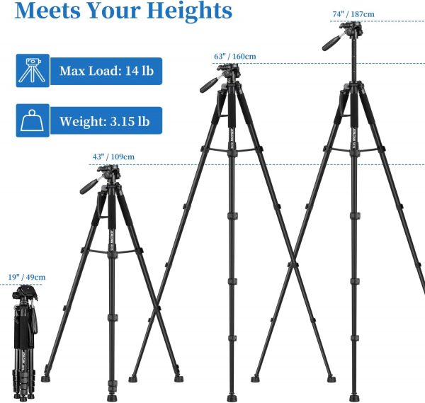 JOILCAN Camera Tripod for Canon Nikon, 74" Lightweight DSLR ... - Image 3