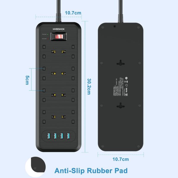 NVEESHOX Extension Lead with 4 USB Slots, 8 Way Multi-Plug w... - Image 7