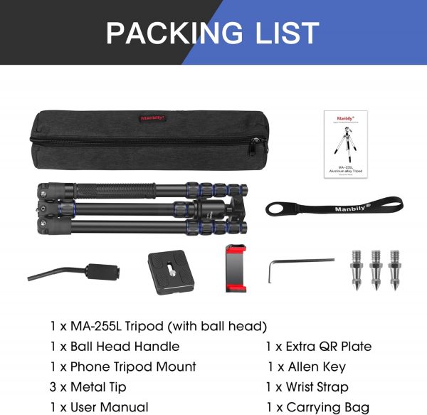 Camera Tripod Manbily 74" Aluminum Travel Tripod Monopod Sta... - Image 8