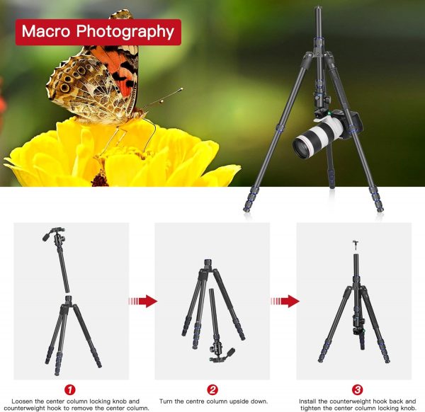 Camera Tripod Manbily 74" Aluminum Travel Tripod Monopod Sta... - Image 5