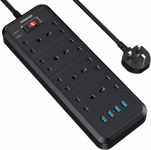 NVEESHOX Extension Lead with 4 USB Slots, 8 Way Multi-Plug w... - Image 2