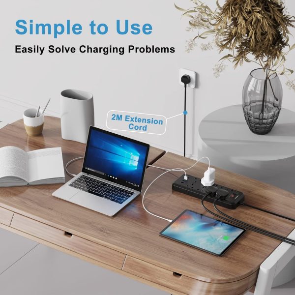 NVEESHOX Extension Lead with 4 USB Slots, 8 Way Multi-Plug w... - Image 8