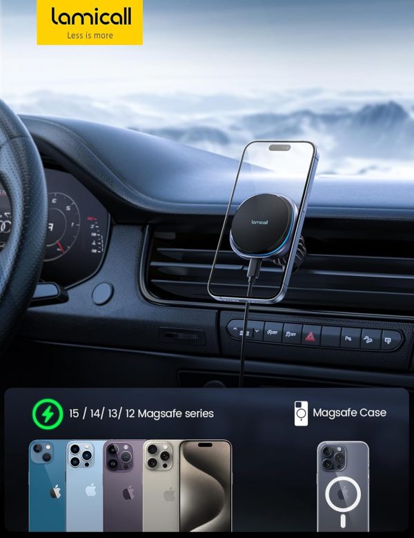 Lamicall 15W for MagSafe Car Mount Charger - [Upgraded Cooli... - Image 8