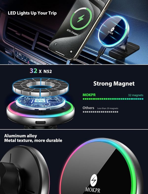 MOKPR for Magsafe Car Mount Charger, 15W Magnetic Wireless C... - Image 3