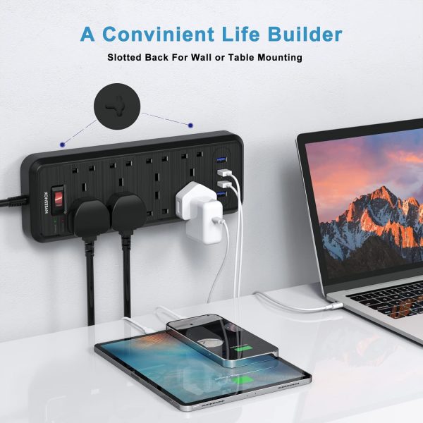 NVEESHOX Extension Lead with 4 USB Slots, 8 Way Multi-Plug w... - Image 5
