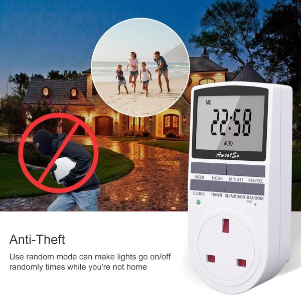 Awootsv Digital Timer Plug Socket with LCD Display 24 Hours/... - Image 4