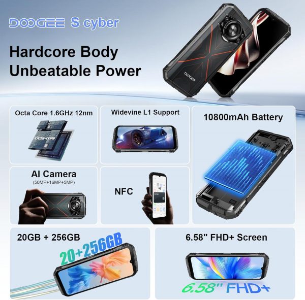 DOOGEE S Cyber Rugged Smartphone Android 14, 20GB+256GB Rugg... - Image 3