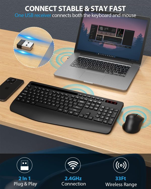SABLUTE Wireless Keyboard and Mouse Set, 2.4G Ergonomic Cord... - Image 4