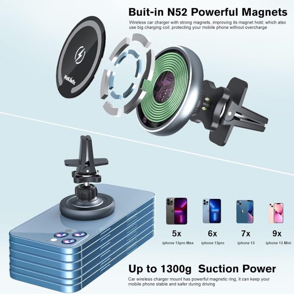 MAGJIEYX for MagSafe Car Mount Charger, Magnetic Wireless Fa... - Image 5
