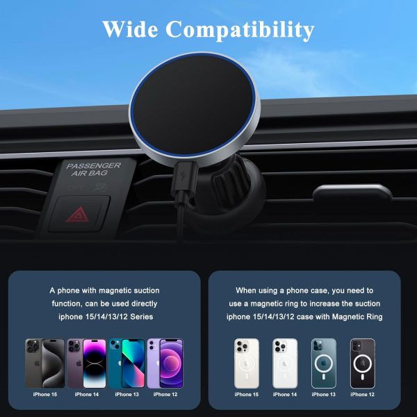 15W Magnetic Wireless Car Charger Mount, Air Vent/Dashboard ... - Image 8