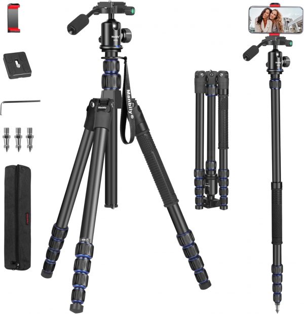 Camera Tripod Manbily 74" Aluminum Travel Tripod Monopod Sta... - Image 2