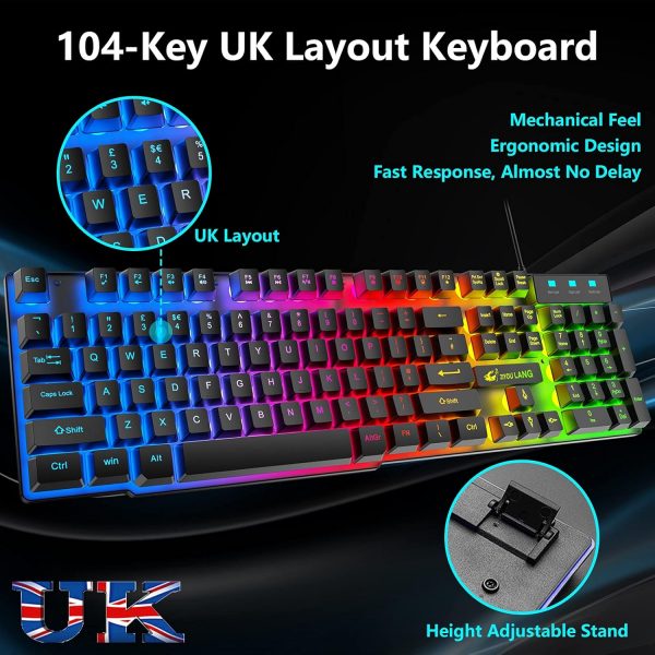 Gaming Keyboard and Mouse Set, 104 Keys UK Layout QWERTY Rai... - Image 3