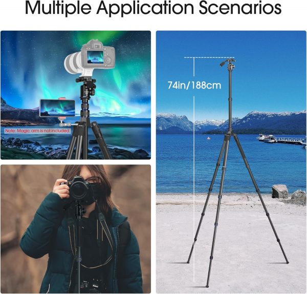 Camera Tripod Manbily 74" Aluminum Travel Tripod Monopod Sta... - Image 7