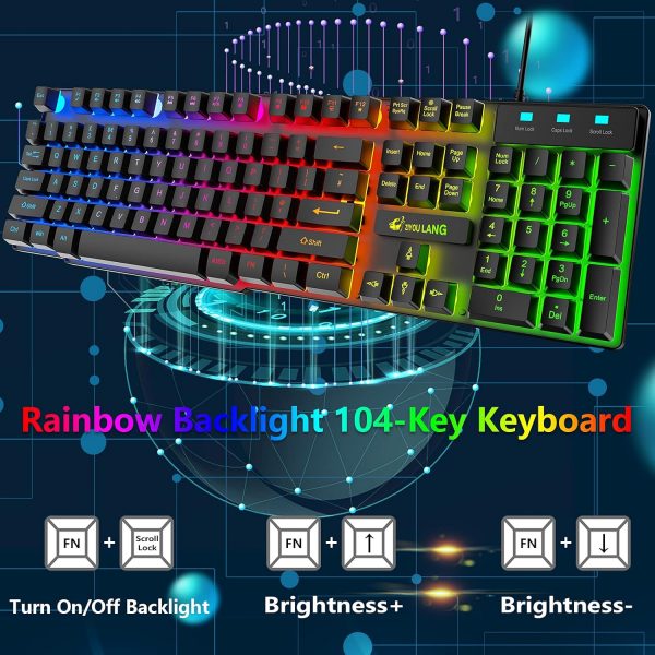 Gaming Keyboard and Mouse Set, 104 Keys UK Layout QWERTY Rai... - Image 4