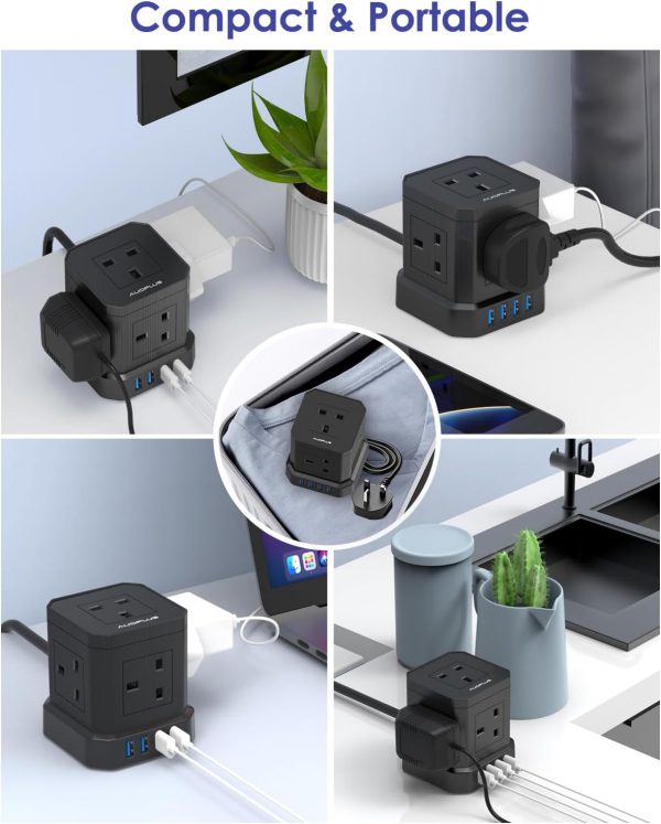 Cube Extension Lead with USB Slots, AUOPLUS 5 Way Power Stri... - Image 7
