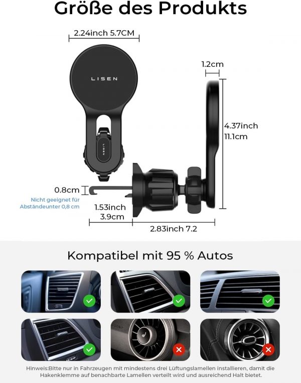 LISEN for MagSafe Car Mount Charger 【15W Fast Charging】 for ... - Image 10