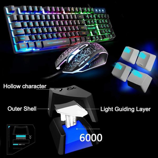 UK Layout Gaming Keyboard and Mouse Set Ergonomic Rainbow Ba... - Image 4