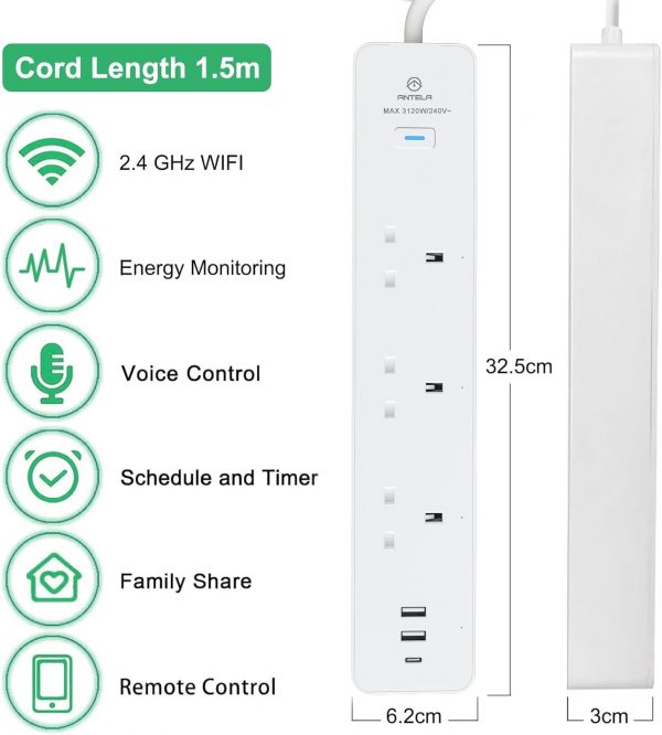 ANTELA Smart Power Strip Energy Monitoring, Wifi Smart Exten... - Image 3